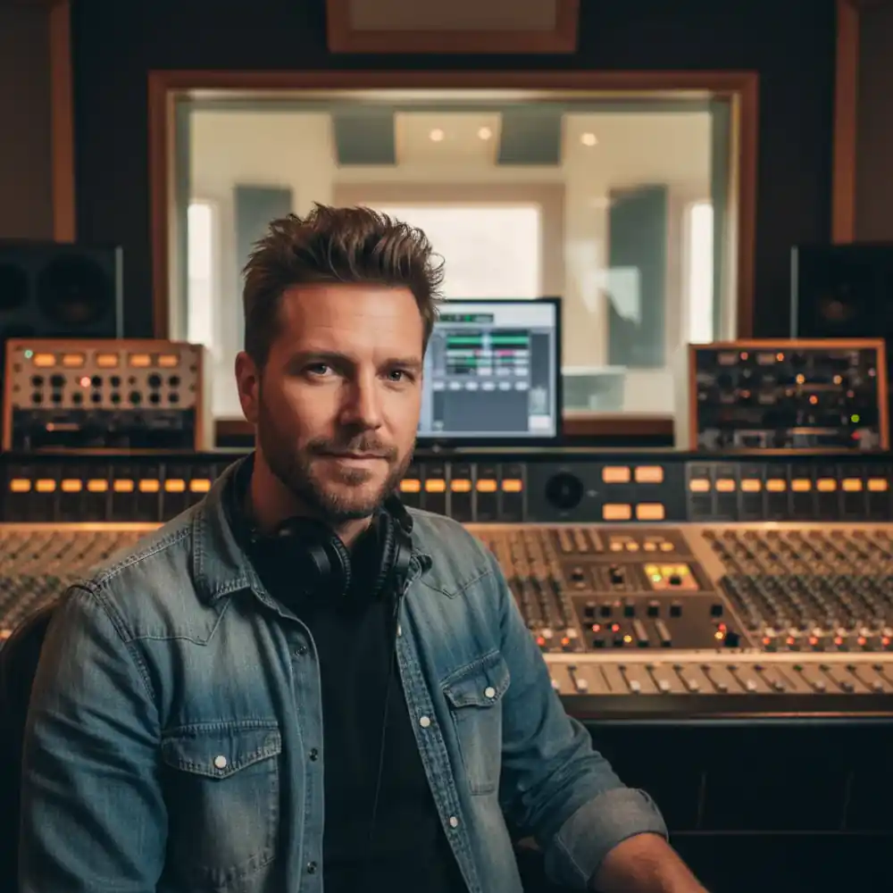 Recording engineer in a studio control room